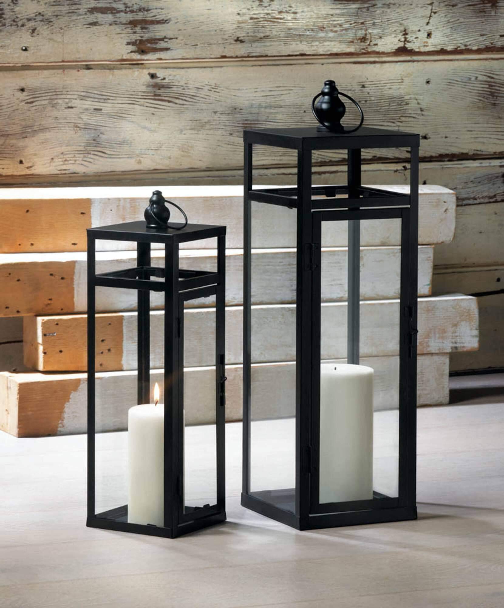 17" Black Dramatic Geometry Lantern